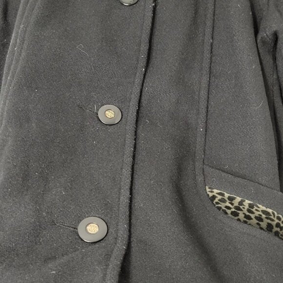 Gallery Vintage Black Button-Down Retro Wool Blend Leopard Print Collar Jacket - Picture 4 of 11
